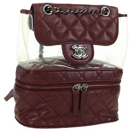 CHANEL Matelasse Chain Backpack Leather Bordeaux Silver CC Auth 172627A Silvery Dark red