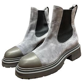 Chanel Grey Suede and Leather Cap Toe Chelsea Boots Grey