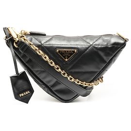 Bolsa de ombro em couro nappa acolchoado em triângulo Prada Preto