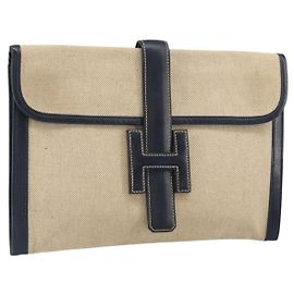 Hermès Hermes Jige Elan Clutch Canvas Beige