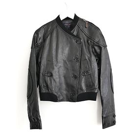 Louis Vuitton Monogram Lined Leather Bomber Jacket Black