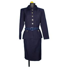 Yves Saint Laurent Skirt Suit Navy Blue Wool Navy blue