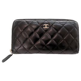 Chanel Classic Long Zip Wallet Lambskin Wallet Black