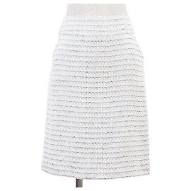 Saia de algodão e linho tweed Chanel Bege Outro