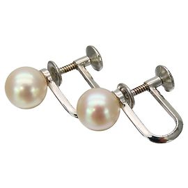 Pendientes de Perlas Akoya Mikimoto en Oro Blanco K14 Plata