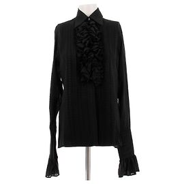 Etro Camicia nera con volant sul davanti in seta Nero