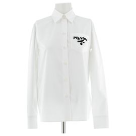 Prada Camisa branca de algodão com logotipo preto Branco