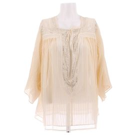 Chloé Camicia beige trasparente con paillettes in cotone e seta Beige