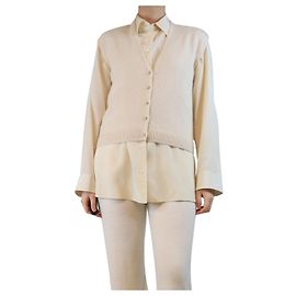 Autre Marque Creme Cashmere Knopf-Down Strickweste - Größe S Roh