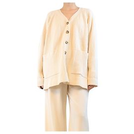 Totême Cremefarbener gerippter Cardigan - Größe XL Roh