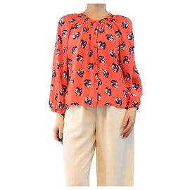 Autre Marque Rote Seidenbluse mit Blumen - Größe M Rot