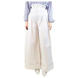 Jacquemus Cremefarbene, gestreifte weite Hosen - Größe UK 8 Roh