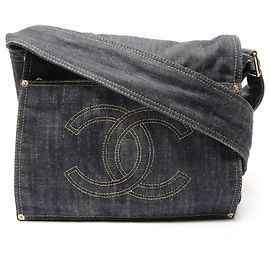 Bolsa de ombro em denim brilhante Chanel Coco Mark Azul