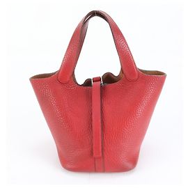 Hermès Hermes Picotin PM Red Leather Handbag Red