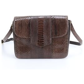 Yves Saint Laurent YSL Embossed Leather Shoulder Bag Tote Brown