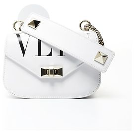 Valentino Small VLTN Leather Shoulder Bag White