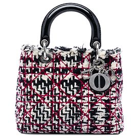 Dior Nero Medio Tweed Cannage Frange Lady Dior Nero