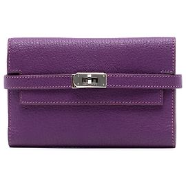 Hermès Purple Medium Chevre Mysore Kelly Wallet Purple Dark purple