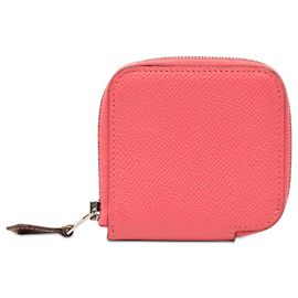 Billetera compacta de seda Epsom rosa Hermès Rosa
