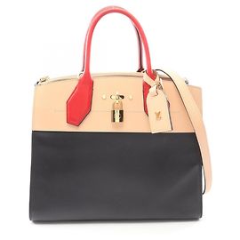 Louis Vuitton City Steamer MM Handbag Black Red Beige
