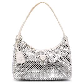 Bolso de Hombro Prada Mini Satin Crystal Re-Edition 2000 Blanco Blanco