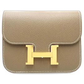 Monedero de cuero Epsom Hermès Gris pardo
