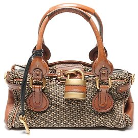Chloé Paddington Leder-Canvas-Handtasche Braun