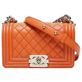 Bolsa de Ombro Chanel Mini Caviar Boy Laranja