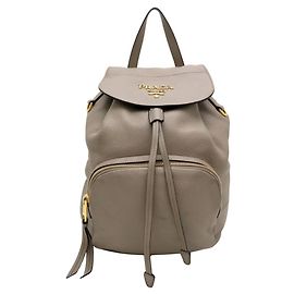 Mochila de couro cinza Prada 1BZ035 Marrom Cinza