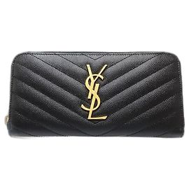 Carteira longa de couro preto Yves Saint Laurent Preto