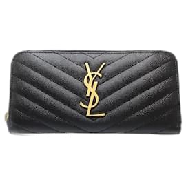 Yves Saint Laurent Black Leather Long Wallet Black