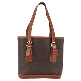 Céline Celine Vintage Macadam Handbag Canvas and Leather Brown