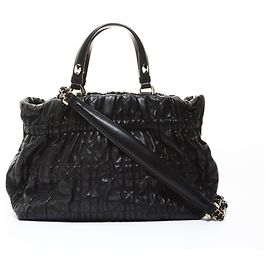 Christian Dior Leather Gathered 2-Way Tote Bag Black