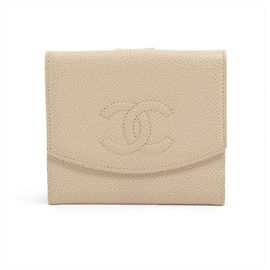 Chanel White Grained Calfskin Tri-fold Wallet White
