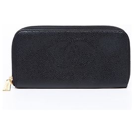 CHANEL Cartera Larga de Cuero Caviar Coco Mark Negro