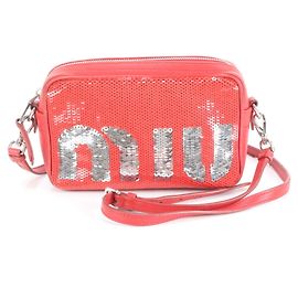 Borsa a spalla in pelle con paillettes Miu Miu Rosso