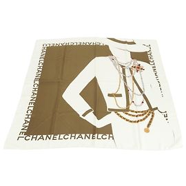 Cachecol Chanel Mademoiselle Marrom e Off-White Marrom Fora de branco
