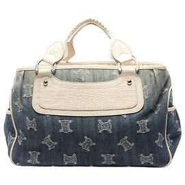 Céline Celine Boogie Macadam Denim Embossed Leather Handbag Blue
