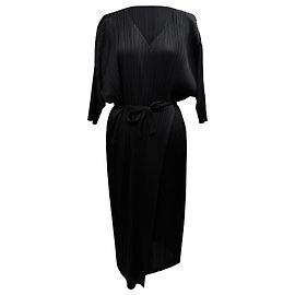 Robe midi à taille nouée Pleats Please d'Issey Miyake en polyester noir Noir