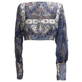 Top cropped de manga longa em linho multicolorido com estampa paisley da Zimmermann Multicor