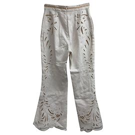 Calças flare bordadas Zimmermann em linho branco Branco Cru