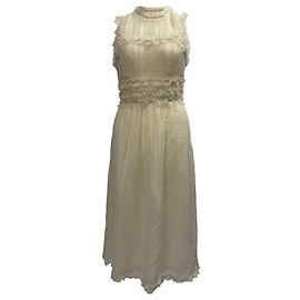 Abendkleid Midi Aberdeen aus Elfenbeinwolle Ulla Johnson Weiß Roh