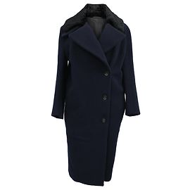 Acne Studios Era Single-Breasted Faux Fur Collared Coat in Navy Blue Wool Blue Navy blue