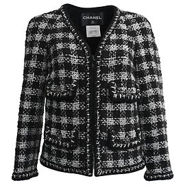 Chanel Tweed Zip-Up Jacket in Black and White Wool Black