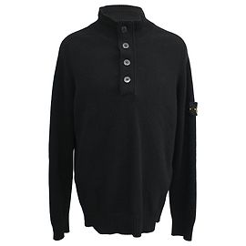 Stone Island Half-Buttoned Sweater in Black Wool Black