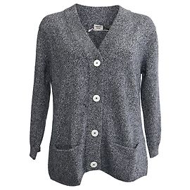 Gestrickte graue Wolljacke mit Knöpfen von Hermès Grau