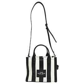 Borsa tote piccola a righe in pelle nera e bianca di Marc Jacobs Nero