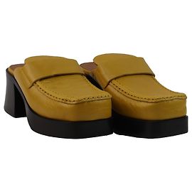 Marni Square-Toe Platform Mules in Yellow Leather Yellow