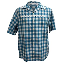 Camicia a maniche corte a quadri Prada in cotone blu Blu