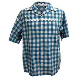 Prada Checked Button-Down Short Sleeve Shirt in Blue Cotton Blue